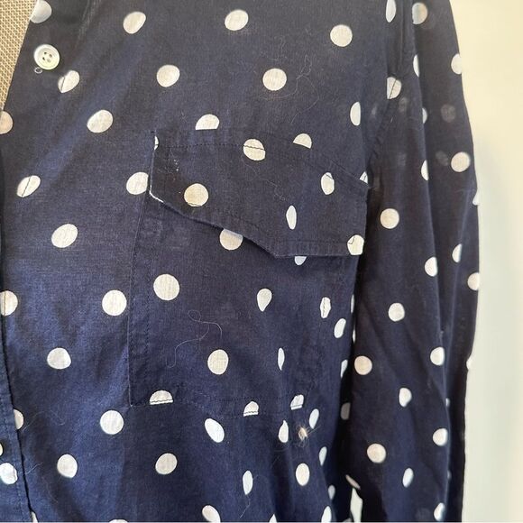TALBOTS Blouse Women’s SZ M Polka Dot Button Front Long Sleeve Cotton Blue White - Picture 3 of 11